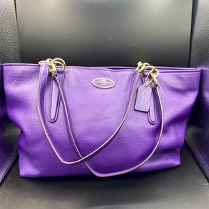 Purple Leather Coach Tote Handbag